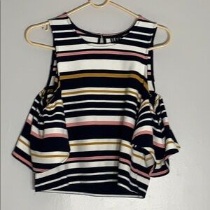 Paris Sunday Cold Shoulder Ruffle Bell Sleeve striped top medium